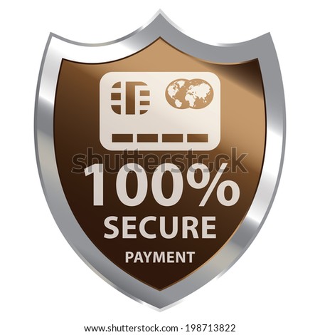 Brown Metallic Shield With 100 Percent Secure Payment Sign Isolated on White Background