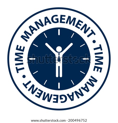 Blue Circle Time Management Icon, Sticker or Label Isolated on White Background