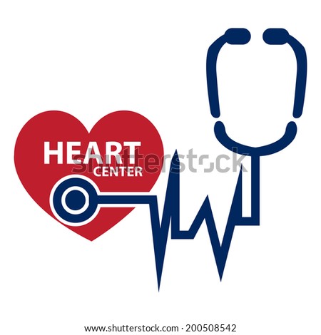 Blue and Red Heart Center Icon or Label Isolated on White Background