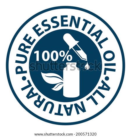 Blue Circle 100 Percent Pure Essential Oil, All Natural Icon, Sticker or Label Isolated on White Background