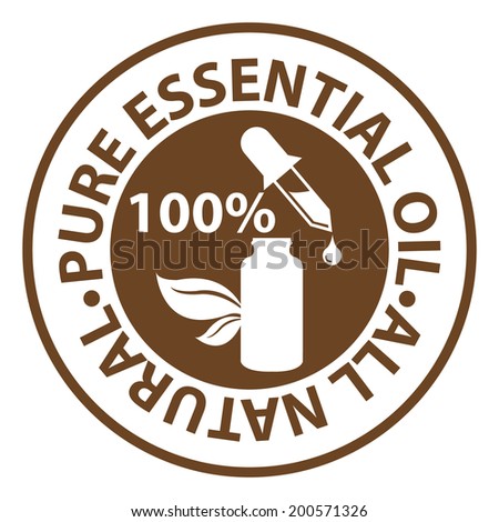 Brown Circle 100 Percent Pure Essential Oil, All Natural Icon, Sticker or Label Isolated on White Background