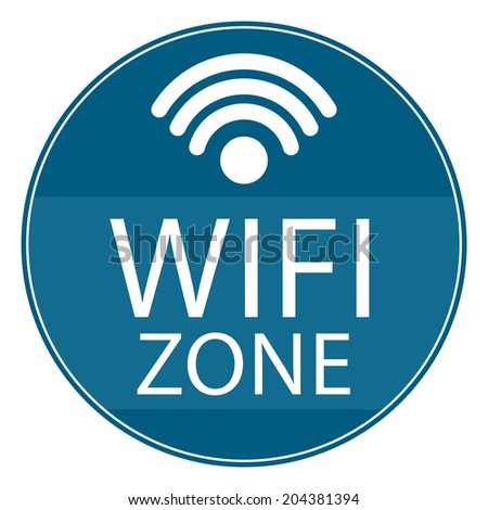 Blue Circle Shape Vintage Style Wifi Zone Icon, Button or Label Isolated on White Background
