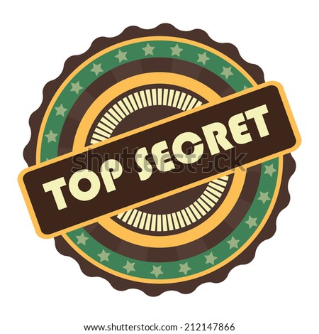 Green and Orange Vintage Top Secret Icon, Badge, Sticker or Label Isolated on White Background