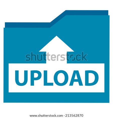 Blue Upload Document Icon, Sign or Button Isolated on White Background