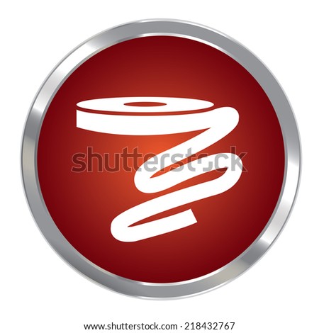 Red Circle Metallic Reel Of Ribbon Icon or Button Isolated on White Background