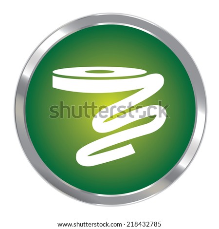 Green Circle Metallic Reel Of Ribbon Icon or Button Isolated on White Background