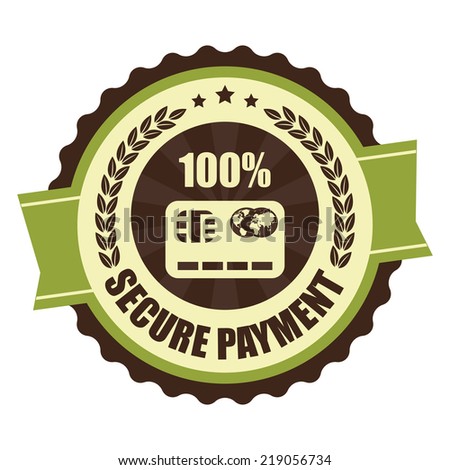 Green Vintage Secure Payment Icon, Badge, Sticker or Label Isolated on White Background