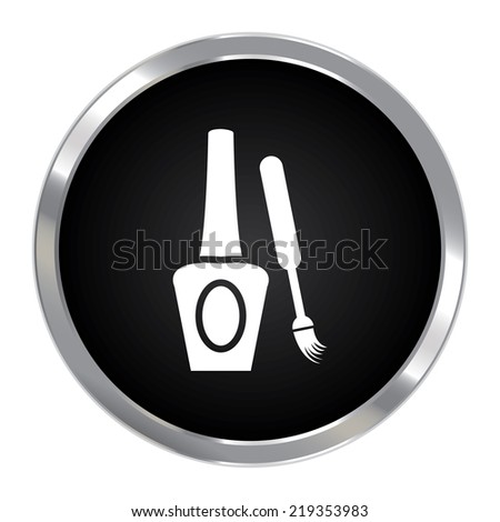 Black Circle Metallic Nail Vanish Icon or Button Isolated on White Background