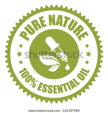 Green Pure Nature 100% Essential Oil Icon, Sticker, Badge or Label Isolated on White Background