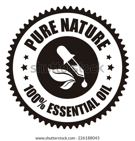 Black Pure Nature 100% Essential Oil Icon, Sticker, Badge or Label Isolated on White Background