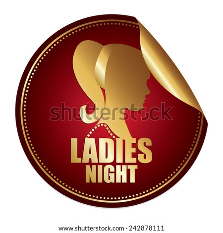 Red Metallic Ladies Night Sticker, Icon or Label Isolated on White Background