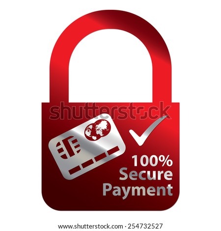 Red Metallic Key Lock Shape 100% Secure Payment Icon, Label, Sign or Sticker Isolated on White Background
