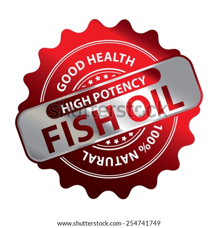 Red Metallic High Potency Fish Oil Good Health 100% Natural Icon, Label, Badge or Sticker Isolated on White Background