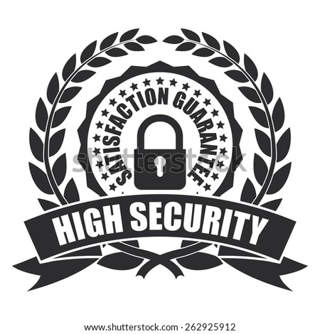 Black High Security Satisfaction Guarantee Wheat Laurel Wreath, Ribbon, Badge, Label, Sticker, Sign or Icon Isolated on White Background
