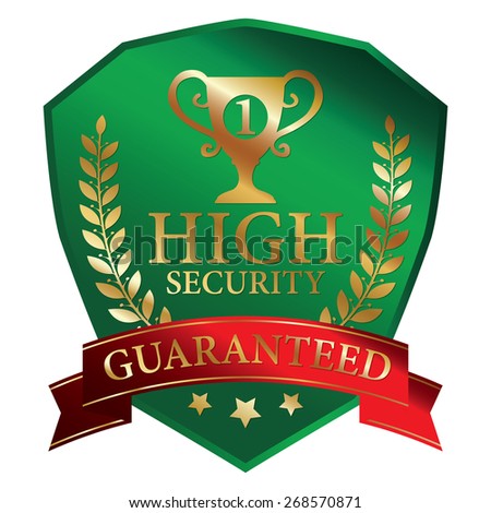 Green Metallic High Security Guaranteed Ribbon, Shield, Label, Sticker, Banner, Sign or Icon Isolated on White Background