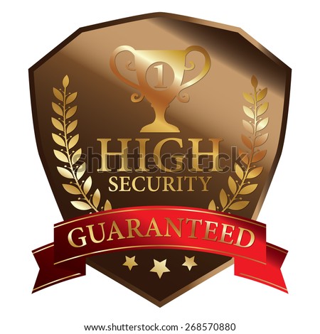 Brown Metallic High Security Guaranteed Ribbon, Shield, Label, Sticker, Banner, Sign or Icon Isolated on White Background