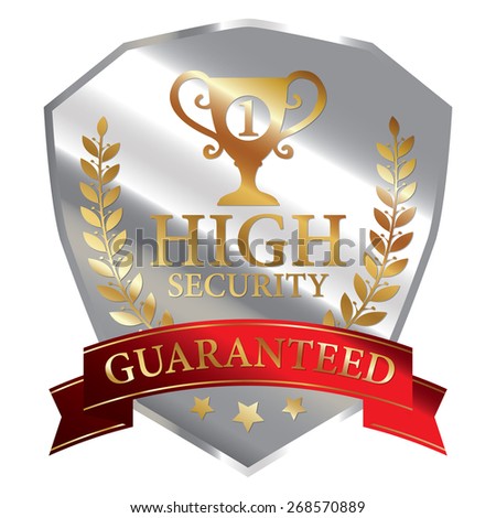 Silver Metallic High Security Guaranteed Ribbon, Shield, Label, Sticker, Banner, Sign or Icon Isolated on White Background