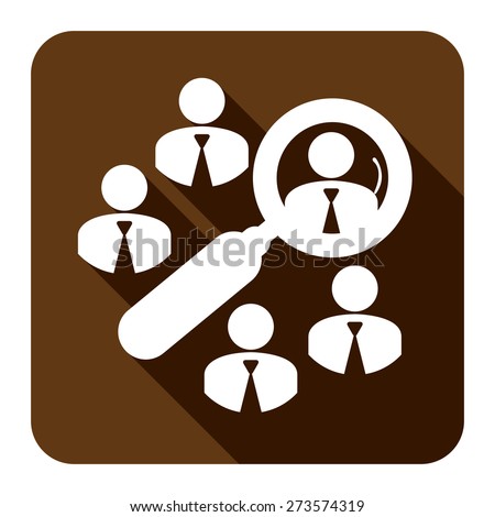 Brown Square Group of Businessman With Magnifying Glass Long Shadow Style Icon, Label, Sticker, Sign or Banner Isolated on White Background