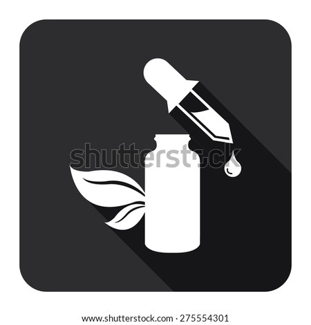 Black Square Essential Oil or Organic Serum Flat Long Shadow Style Icon, Label, Sticker, Sign or Banner Isolated on White Background