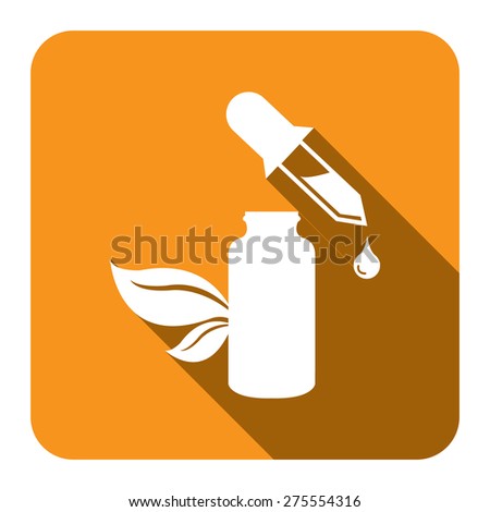 Yellow Square Essential Oil or Organic Serum Flat Long Shadow Style Icon, Label, Sticker, Sign or Banner Isolated on White Background