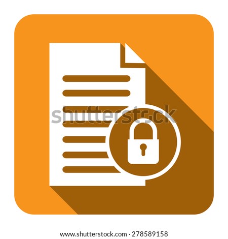 Yellow Document With Master Key Lock Flat Long Shadow Style Icon, Label, Sticker, Sign or Banner Isolated on White Background