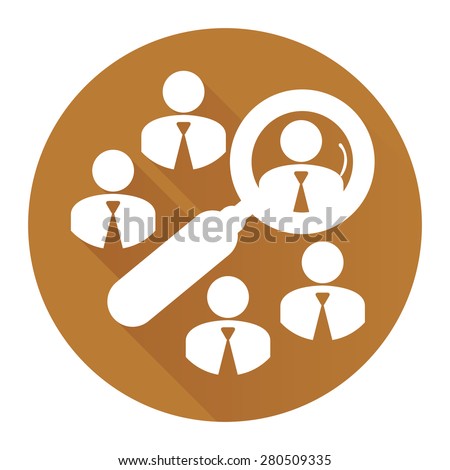 Brown Circle Group of Businessman With Magnifying Glass Long Shadow Style Icon, Label, Sticker, Sign or Banner Isolated on White Background