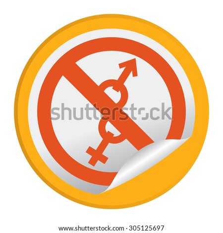 Orange Circle No Sex, No Entry Prohibited Sign Infographics , Sticker, Icon or Label Isolated on White Background