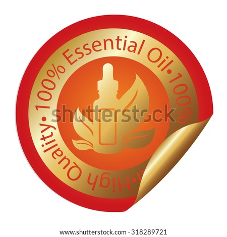 Orange Metallic 100% Essential Oil 100% Natural High Quality Infographics Peeling Sticker, Label, Icon, Sign or Badge Isolated on White Background