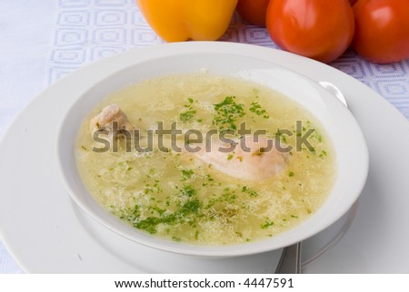 chicken soup with boiled leg