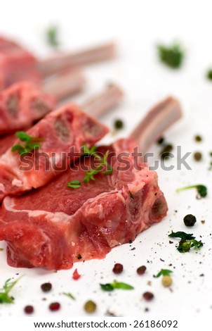 Close up picture of a raw lamb chop - fillet
