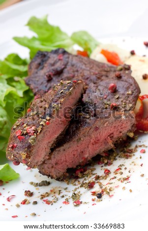 sirloin strip steak with boiled potato