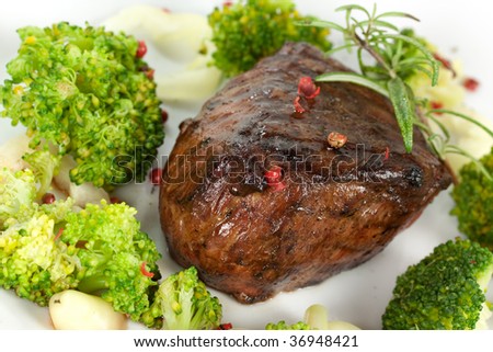 Steak dinner , Fillet Mignon- juicy grilled,isolated pepper steak