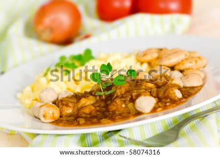 Meat Balls of Poultry with onion sauce,salad