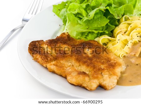 Breaded Cutlet  - Schnitzel  - of  Veal with Sauce and Salad