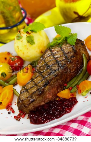 Gourmet Steak with Green Beans,Cherry Tomato,Cranberry