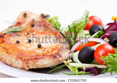 Stake with vegetables