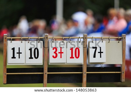 Scoreboard at a lawn bowls tournament