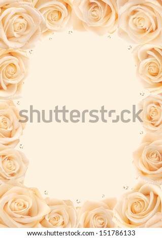 Creamy roses frame with background for text