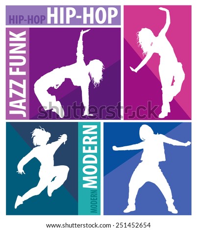 Detailed silhouettes of girls dancing modern dance styles