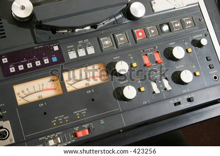 Detail of open reel audio tape deck