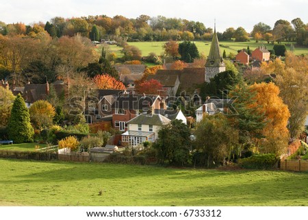 English Village scene with church in Autumn in Kent