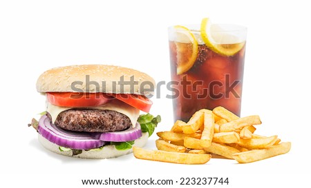 Photography studio a burger with fries and a coke
