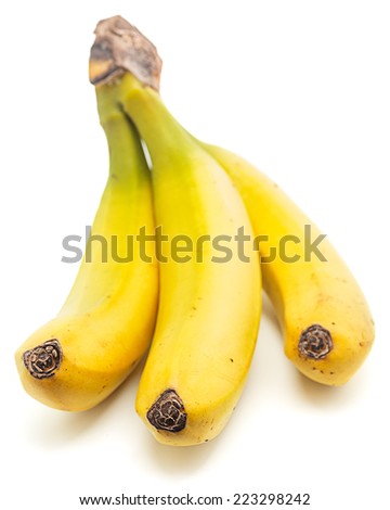 Product photography of three bananas on white background