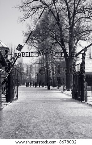 Auschwitz concentration camp (main entrance). The largest concentration camp in the world