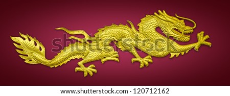 Golden dragon on the red background