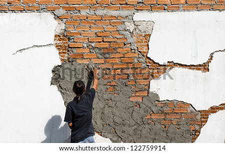 Old brick wall repair