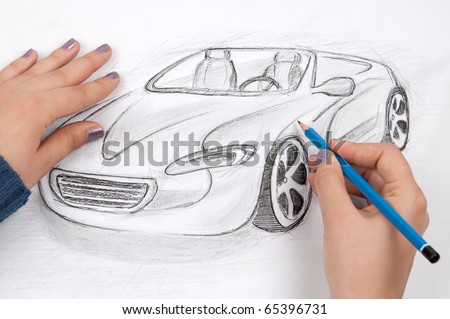 Car designer sketches concept car