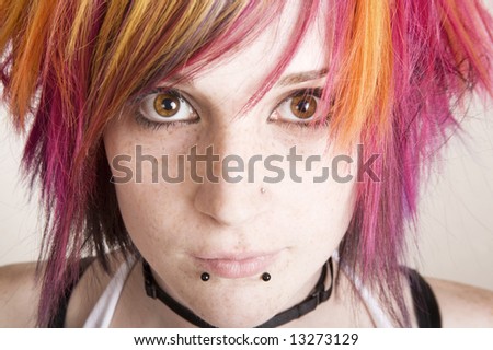 Close-Up of a Punk Girl with Brightly Colored Hair