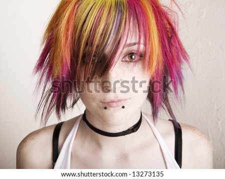 CloseUp of a Punk Girl with Brightly Colored Hair