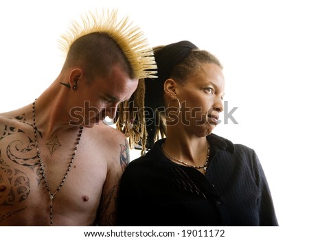Man with Mohawk and Woman wearing Dreadlocks